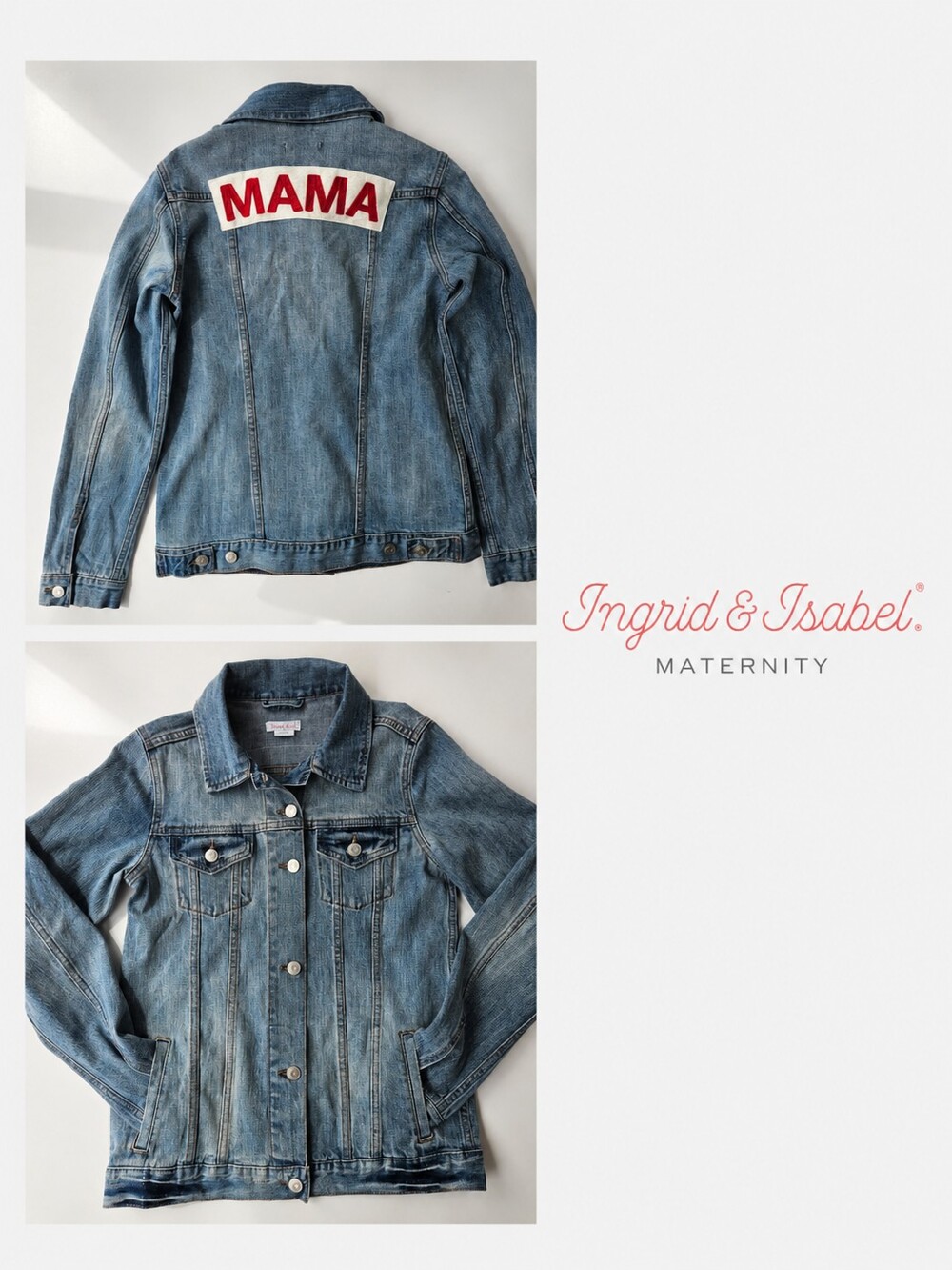Ingrid & Isabel MAMA Maternity Denim Jacket XS Light Wash Stretch Jean Jacket